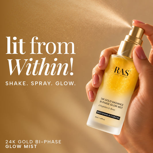 24K Gold Radiance Bi-Phase Glow Mist with 6 Peptides and Rose
