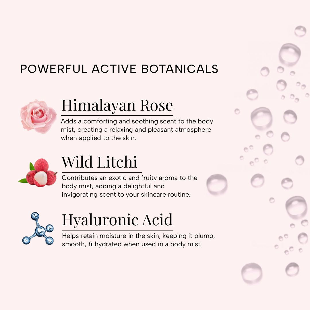 Himalayan Rose & Wild Litchi Body Fragrance Mist With Natural Essentials Oils