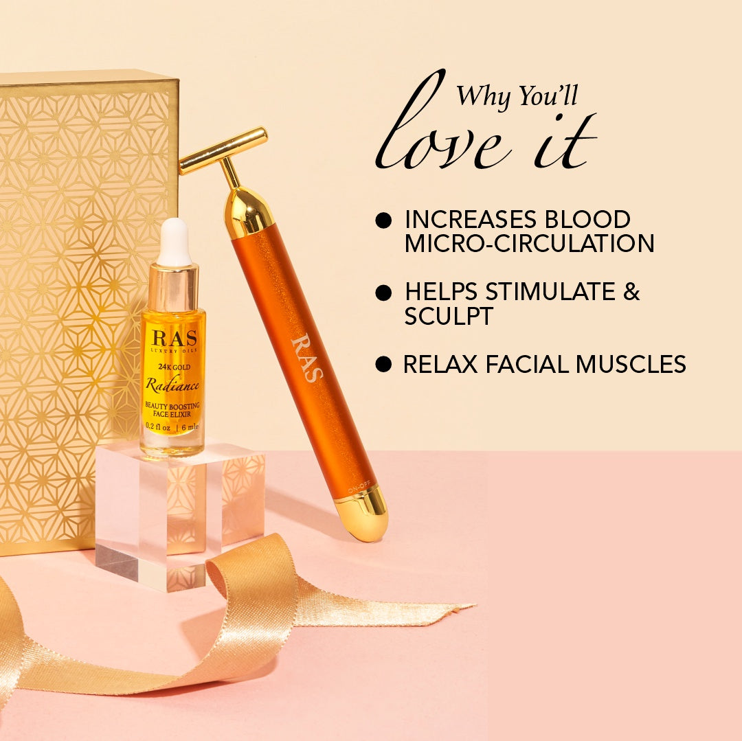 24K Gold T-Shape Vibrating Face Massager