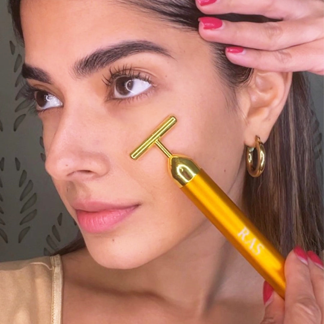 24K Gold T-Shape Vibrating Face Massager